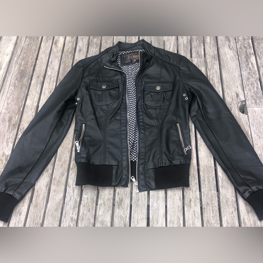 CiSono by Cavalini Faux Black Leather Jacket, Size Small